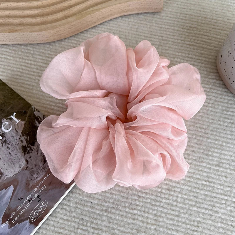Soft Chiffon Pastel Hair Scrunchies - Romantic Ruffle Design Organza Hair Ties for Women