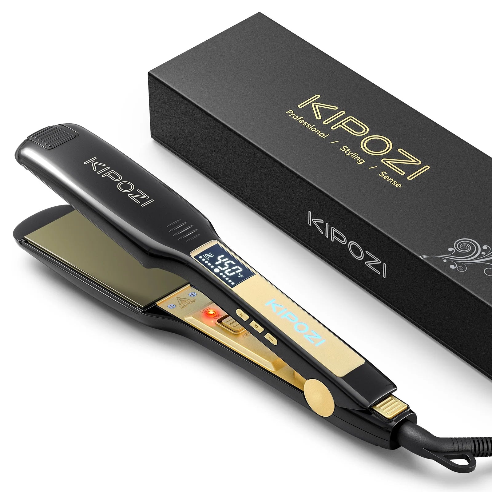 KIPOZI Professional Hair Straightener - Titanium Flat Iron with Digital LCD Display & Dual Voltage