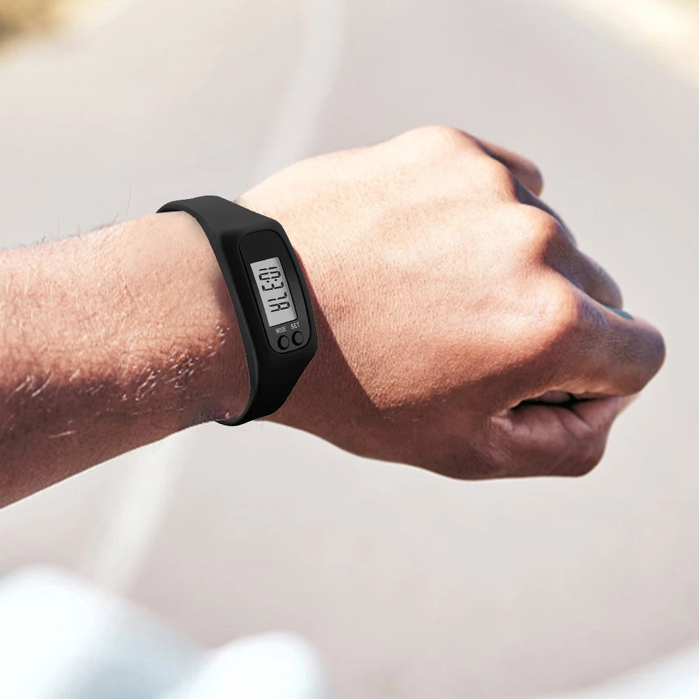 LED Pedometer Bracelet - Step Counter Watch with Calorie Tracker & 12/24H Display