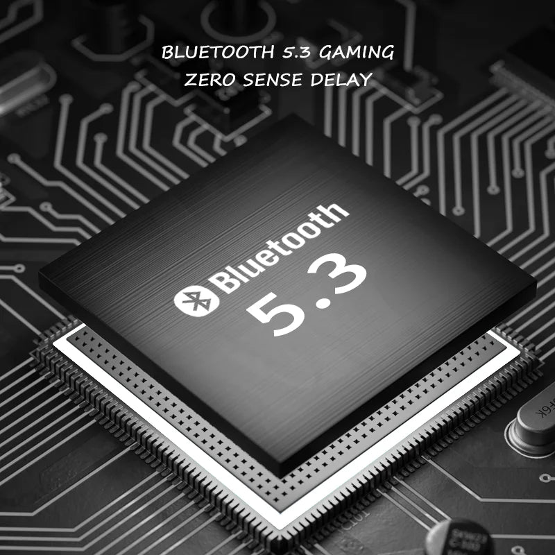 Wireless Bluetooth 5.3 headphone module with black control box and circuit pattern