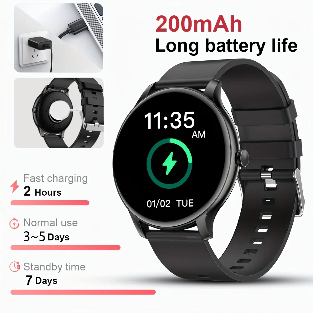 LAXASFIT GT2 smartwatch by Cedar & Moore, black round 1.52-inch HD touch screen with black strap