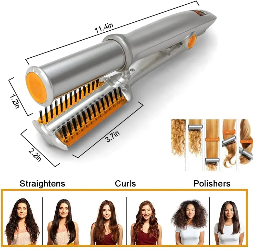 Professional 2-in-1 Rotating Hair Curler & Straightener - Electric Styling Brush for Curls & Sleek Styles