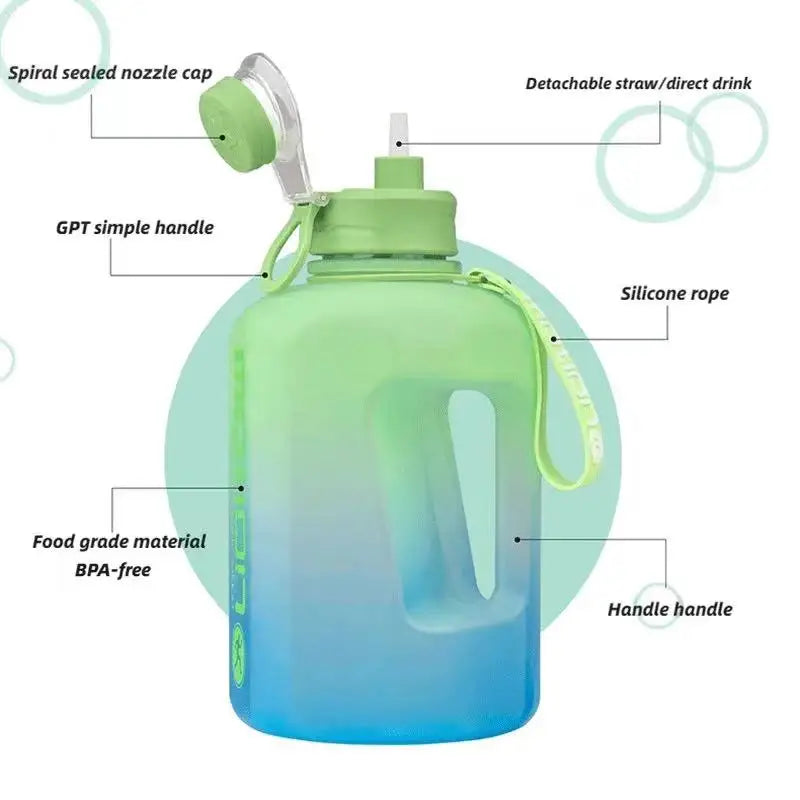 2.4L Sports Water Bottle with Straw - Extra Large Fitness Tracker Bottle with Measurement Scale