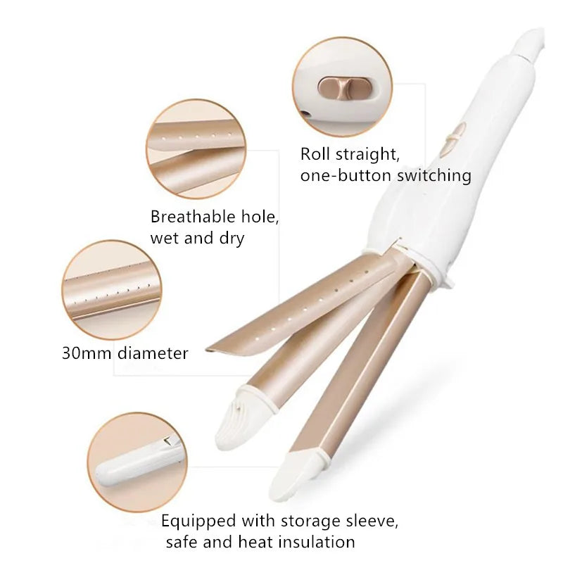 3-in-1 Ceramic Hair Curling Iron - Multifunction Curler, Straightener & Heated Roller Styling Tool