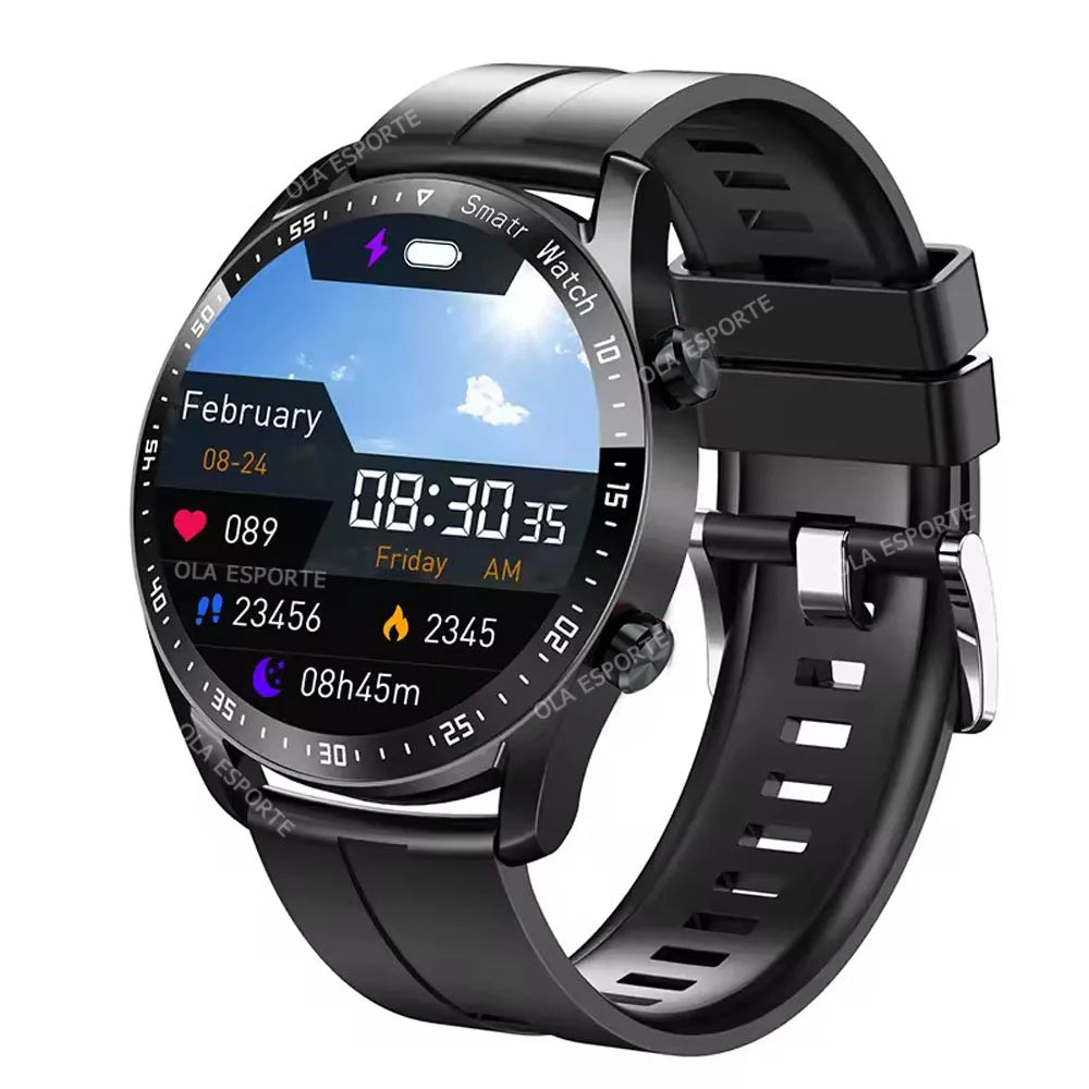 Ola Esporte Smart Watch with black strap, 1.5-inch round HD display