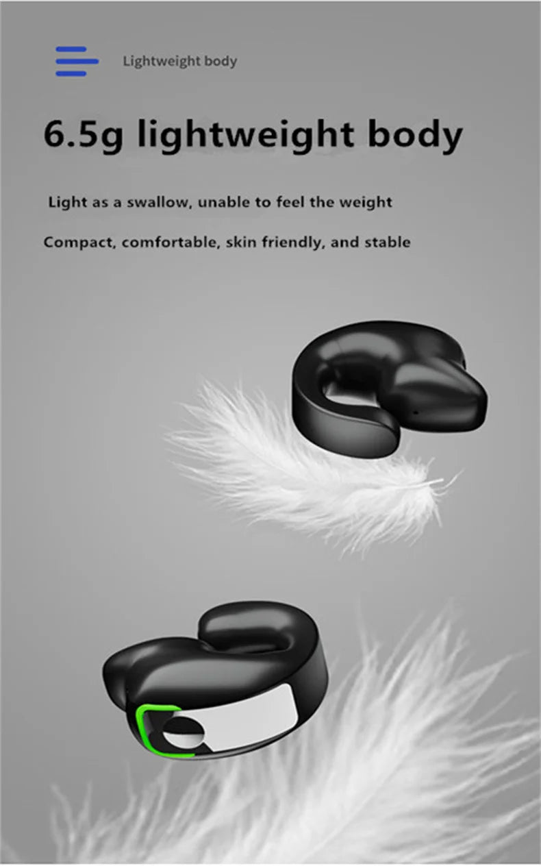 Clip-On Wireless Earphone - Bluetooth 5.3 Open-Ear Design with Noise Cancelling & Mic