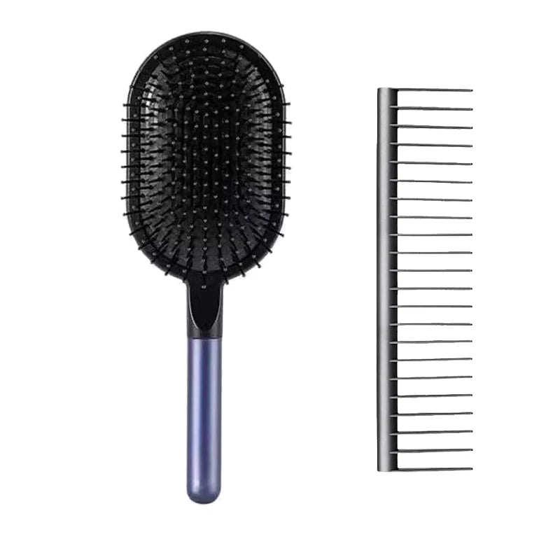 Airbag hair brush with blue handle and black pin massage head