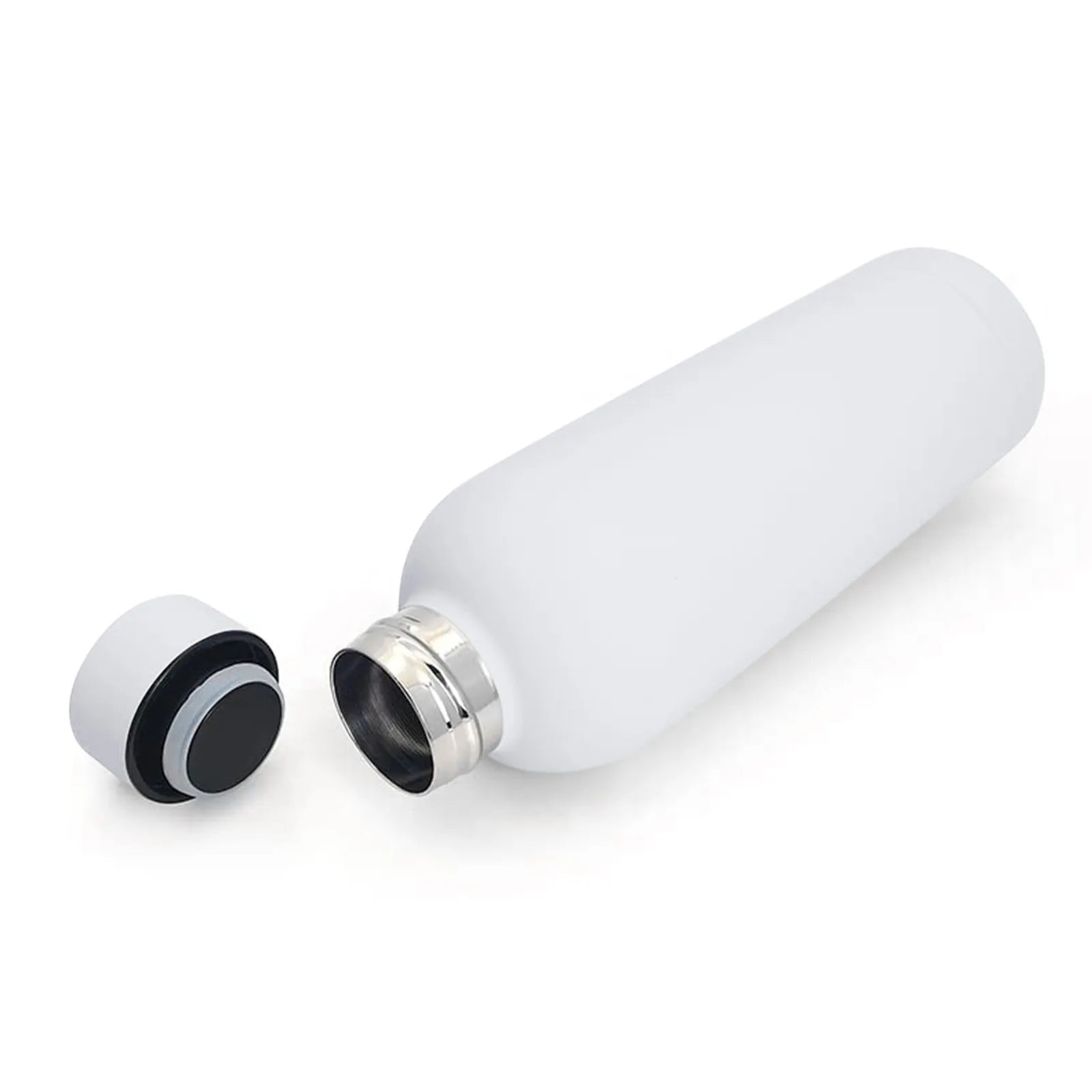 500ml insulated stainless steel water bottle by Cedar & Moore, white with black cap