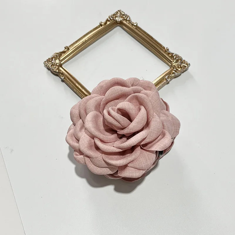 Blush pink fabric rose hair claw clip barrette