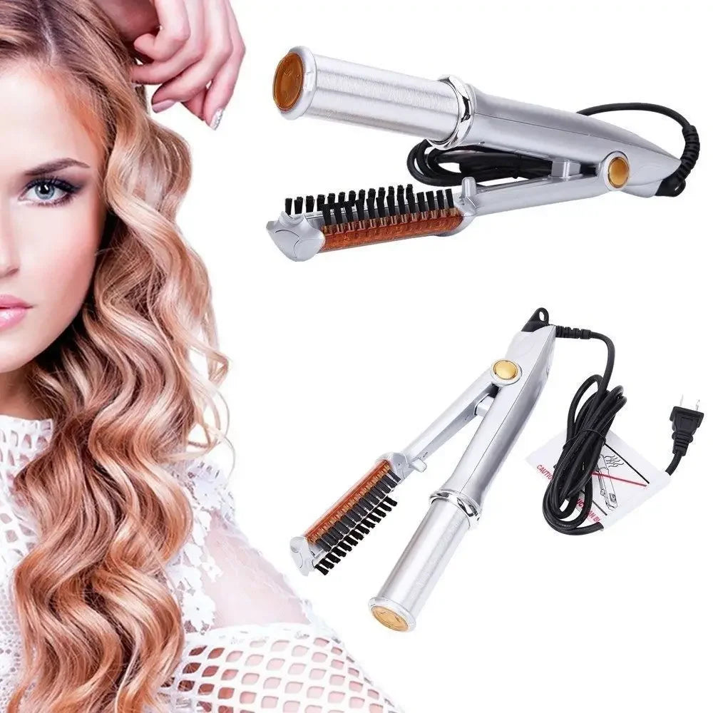 Professional 2-in-1 Rotating Hair Curler & Straightener - Electric Styling Brush for Curls & Sleek Styles