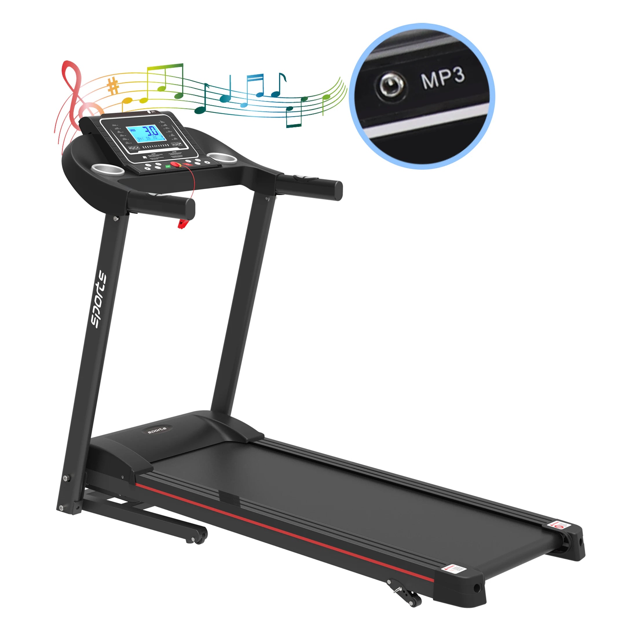 Folding Treadmill, Smart Motorized Treadmill with Manual Incline and Air Spring & MP3, Exercise Running Machine with 5" LCD