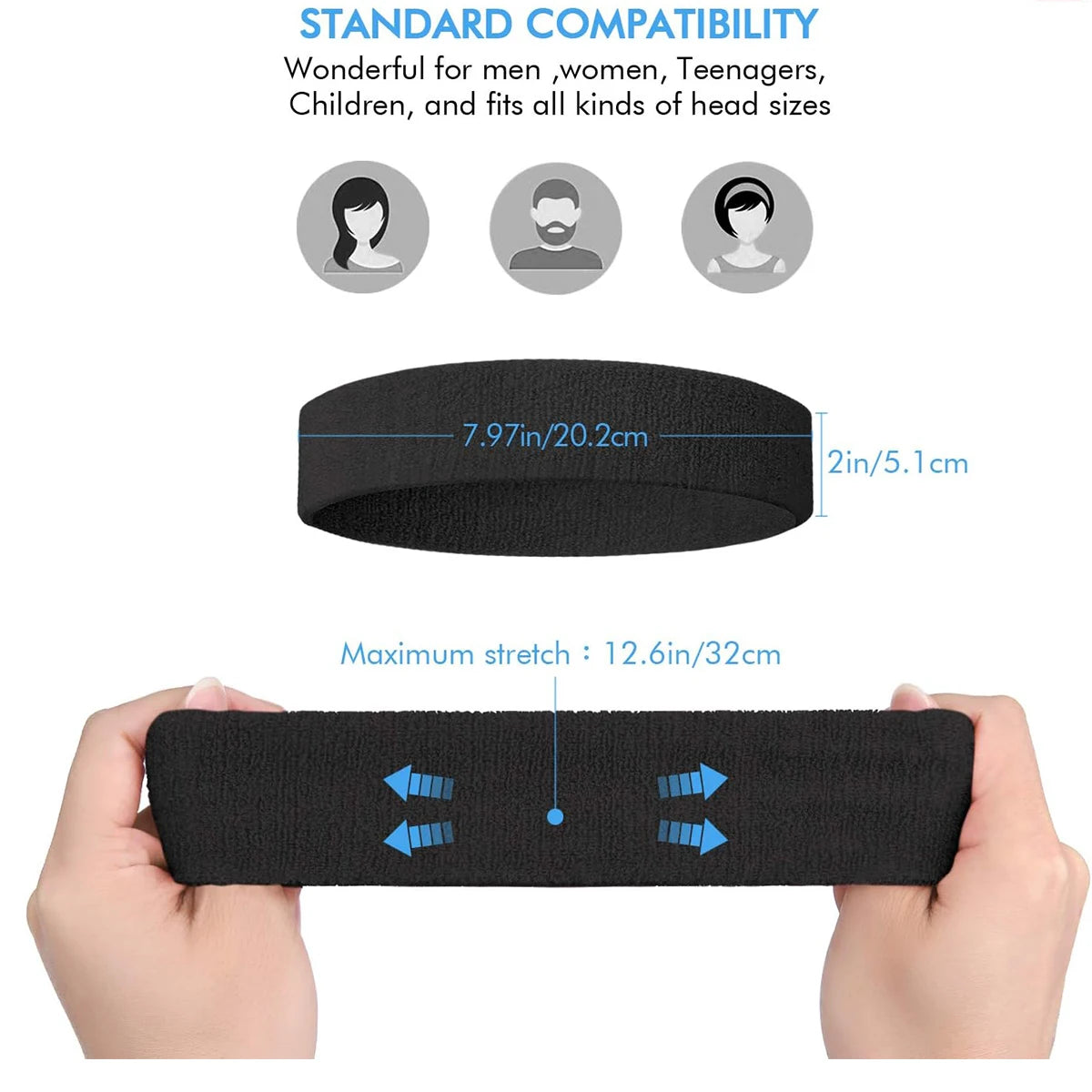 3-Piece Sweatproof Sports Headbands - Moisture-Wicking Headband Set