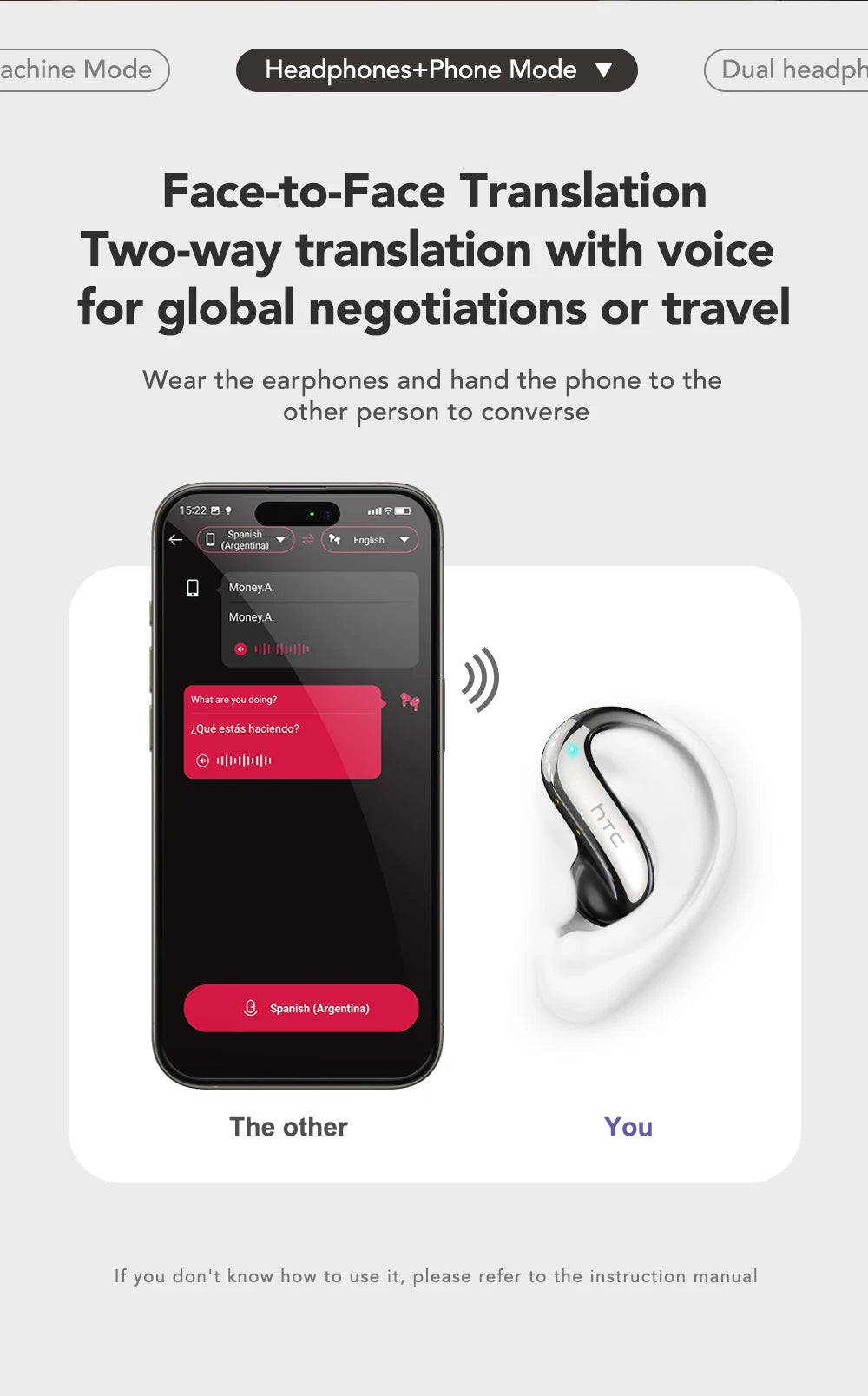 HTC NE23 OWS Open-Ear Headphones - Wireless with 6.0 Translation & Dual Noise Reduction