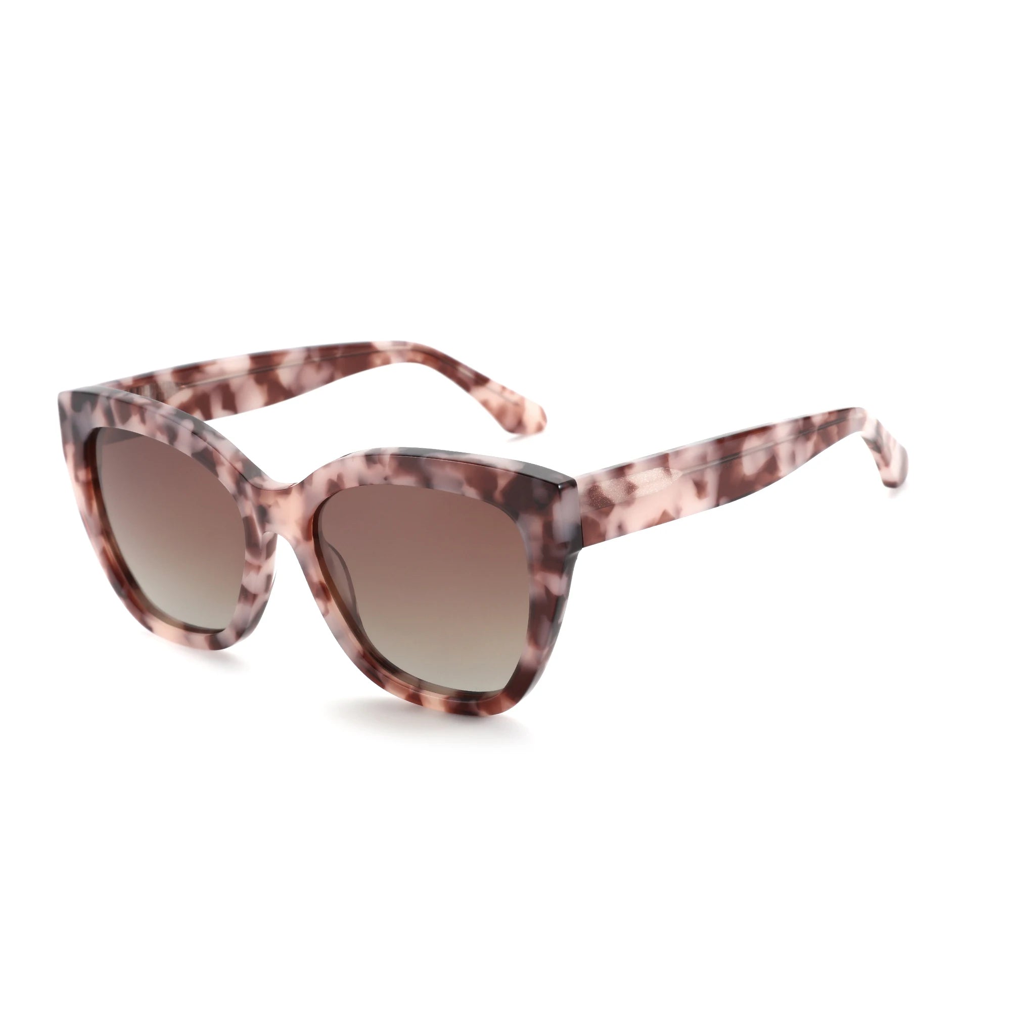 Oversized square cat-eye sunglasses with tortoiseshell frame and dark brown lenses