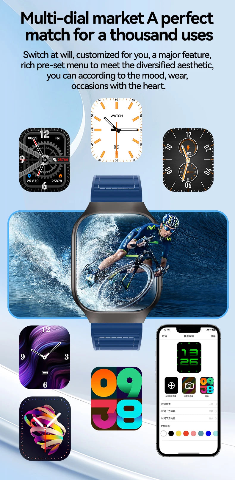 Cedar & Moore LAXASFIT H7 smart watch with 2.01-inch curved AMOLED display, blue strap, Bluetooth calling, 100+ faces