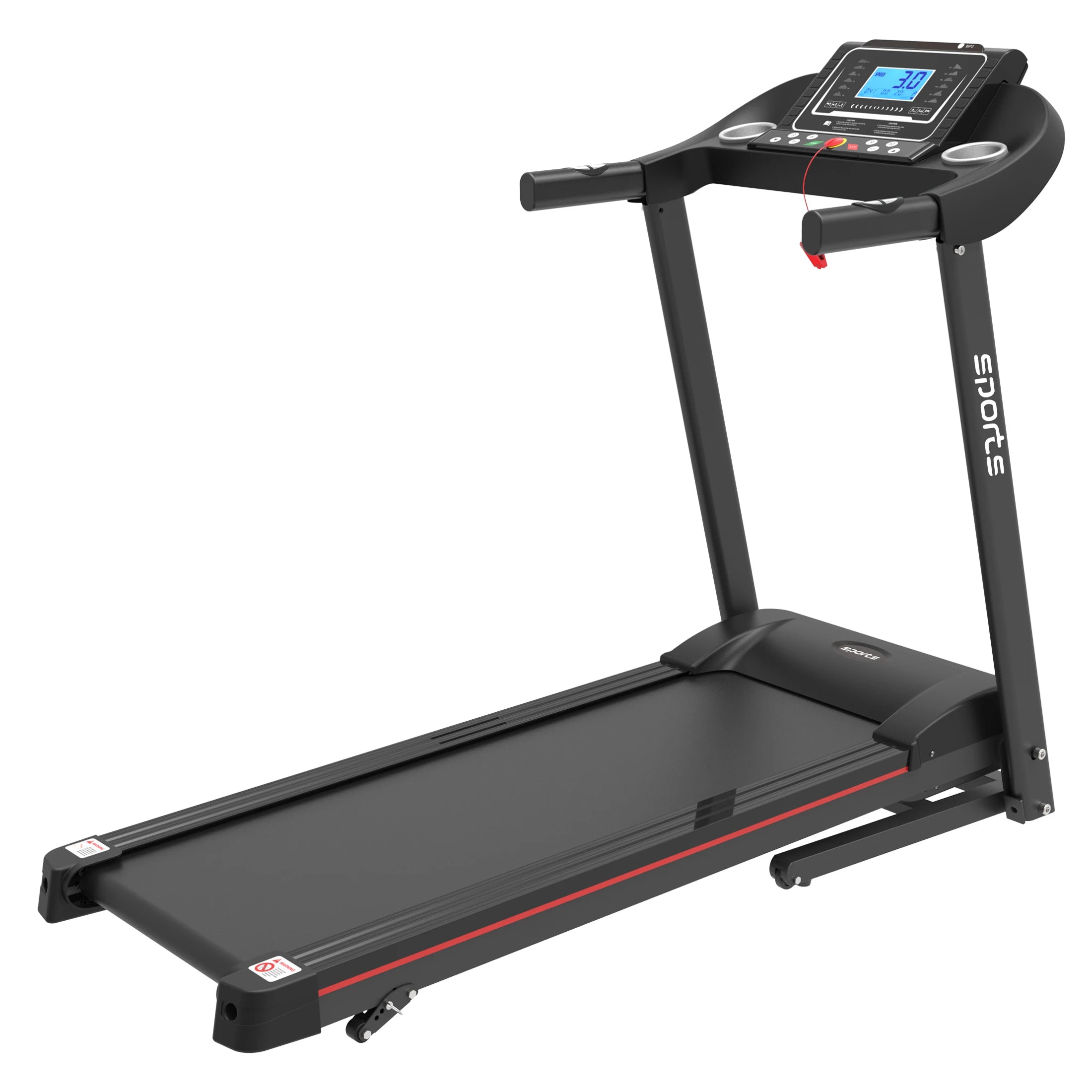 Folding Treadmill, Smart Motorized Treadmill with Manual Incline and Air Spring & MP3, Exercise Running Machine with 5" LCD