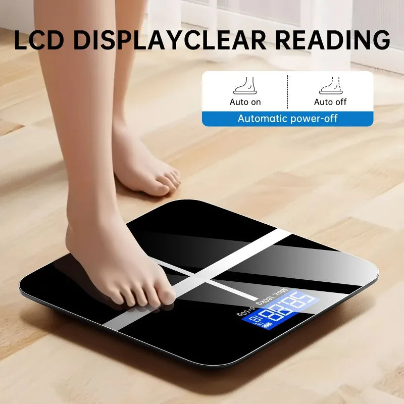 Cedar & Moore digital bathroom scale, black glass surface with LED display.