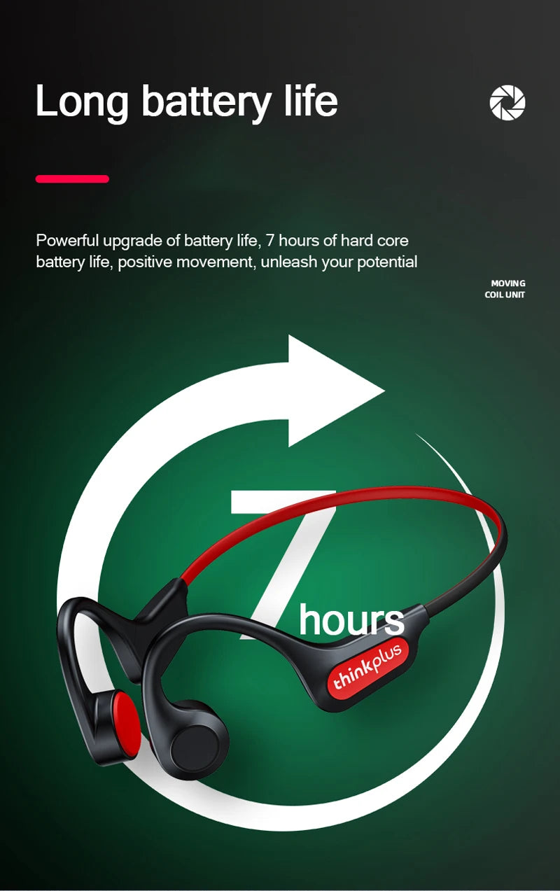 Bone conduction sports headphones with black frame and red accent cable