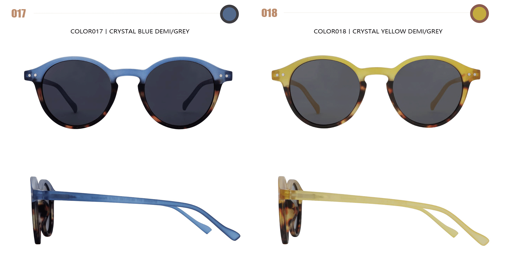 Retro polarized sunglasses, small round blue frame with dark grey lenses