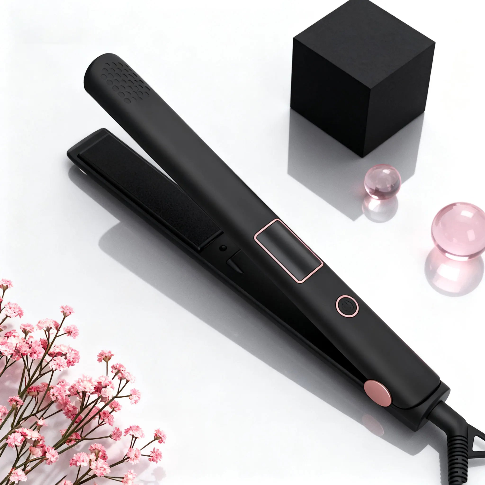 PTC Ceramic Hair Straightener - LCD Display Flat Iron 2-in-1 Kit with Glove & Hair Clips
