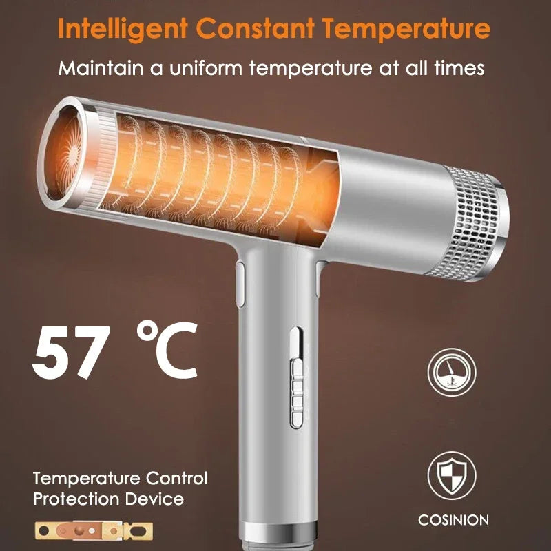 White hair dryer nozzle with warm airflow window and 57°C temperature icon