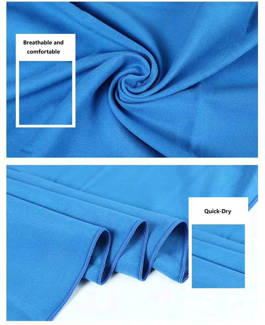 Quick-Dry microfiber sports towel by Cedar & Moore in blue with storage bag.