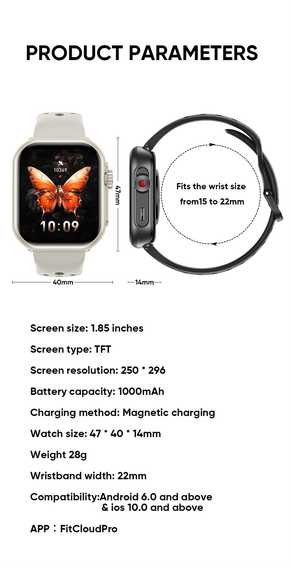 Smart watch with beige strap and 1.96-inch AMOLED display