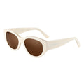 Cat-eye sunglasses with white frame and brown tinted lenses