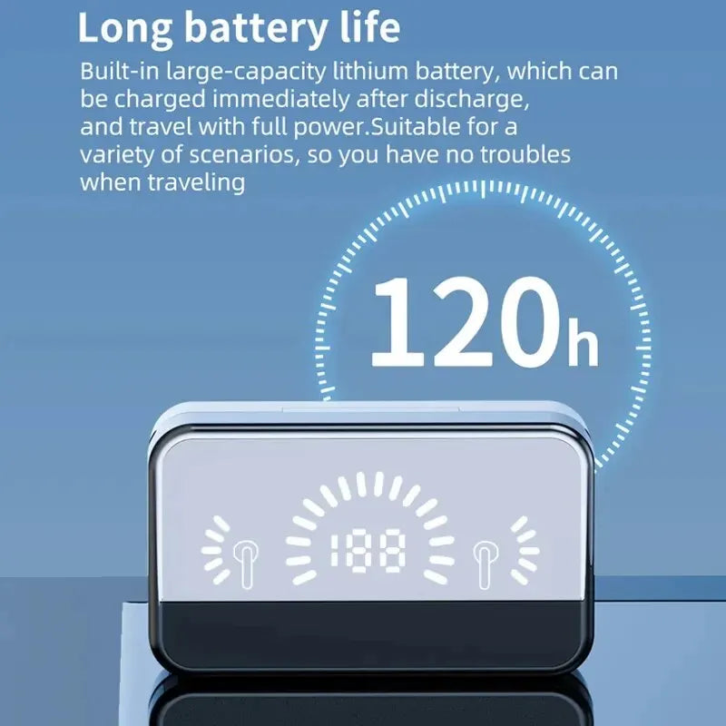 Bluetooth earphones charging case with battery life indicator display