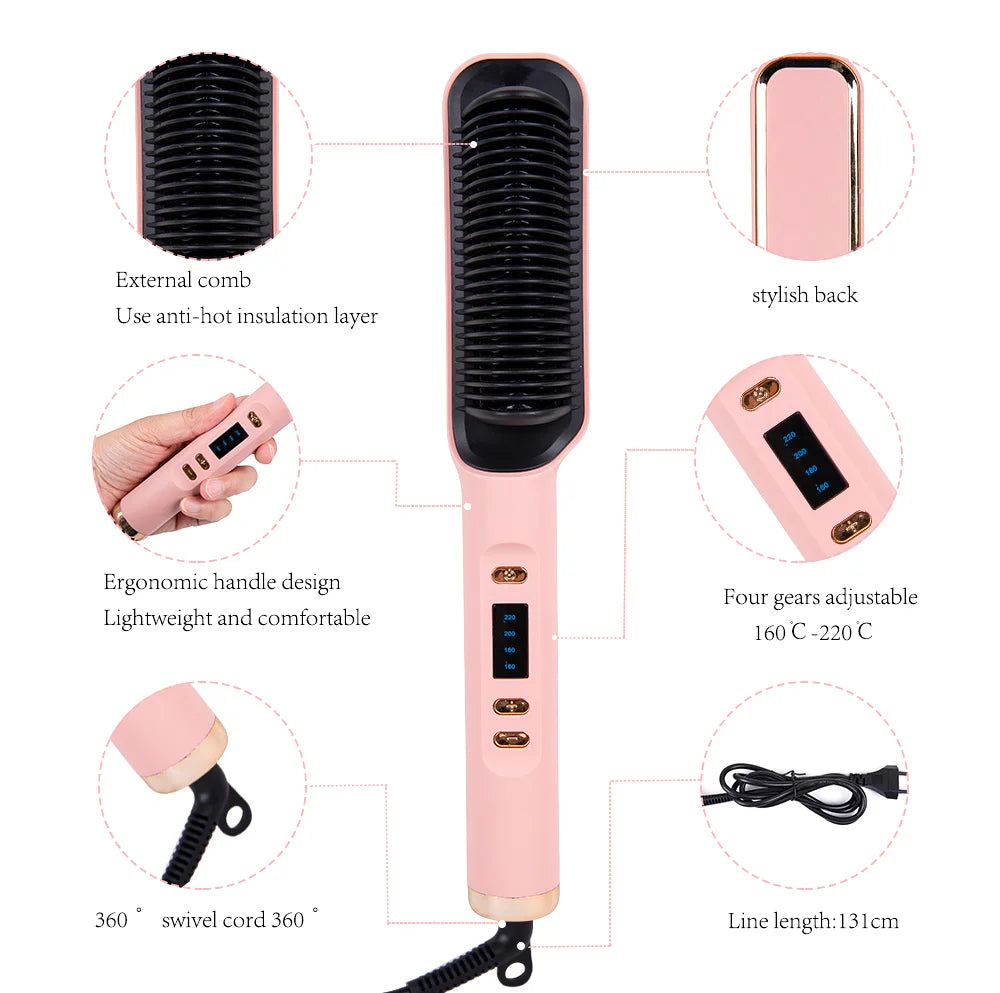 Hair Straightener Electric Brush - Hot Comb Heating Brush for Sleek, Smooth Styling