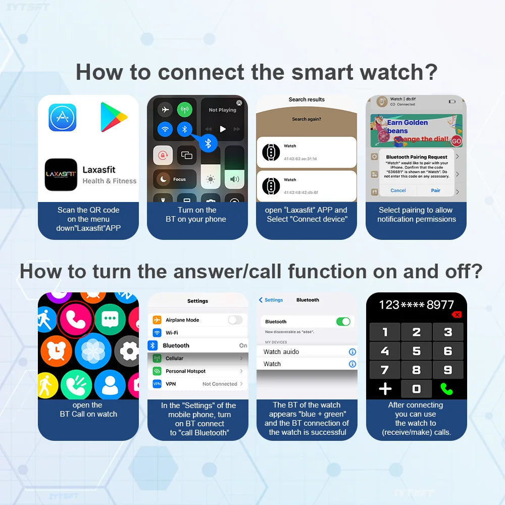 LAXASFIT Smartwatch - Bluetooth Talk Message Alert Heart Rate Monitor Sports Watch