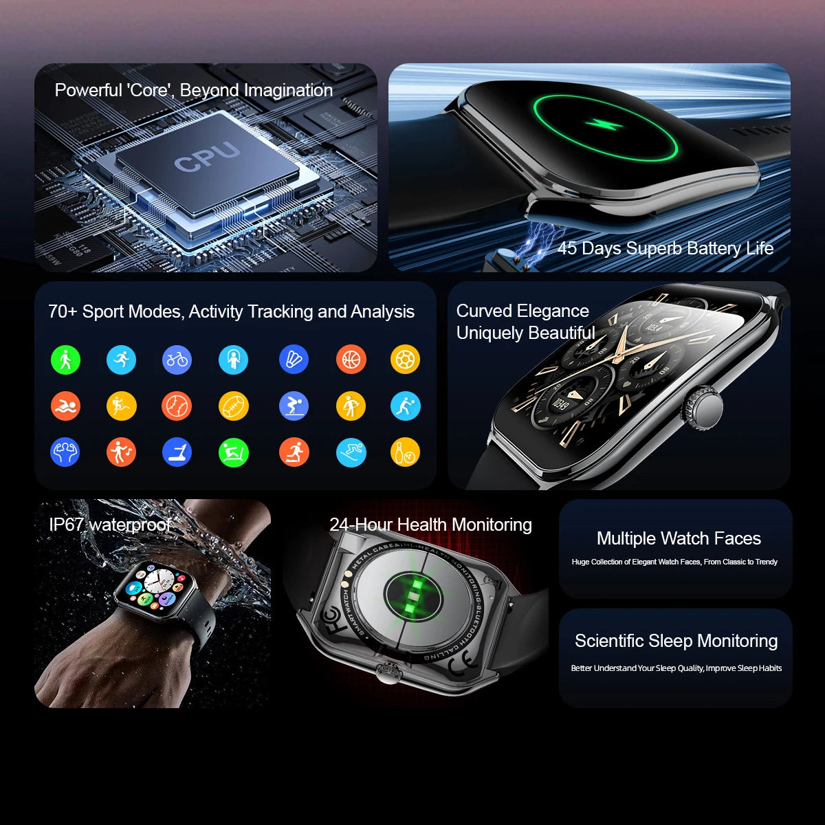 Ultra-thin smart watch with green heart-rate ring on AMOLED screen