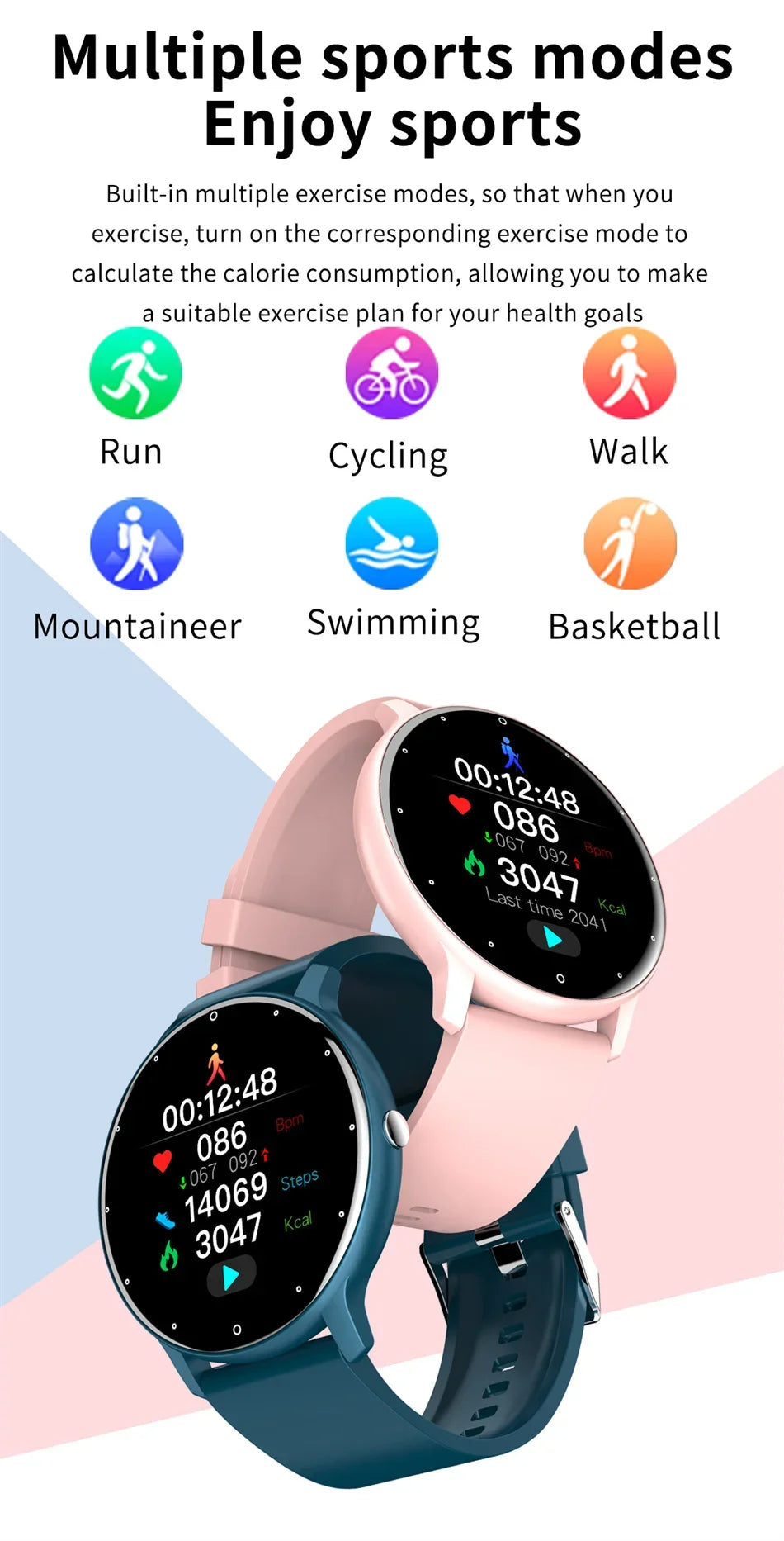 KaiAqua X27 Fitness Smart Watch Cedar & Moore, pink and blue pair, 1.28 in AMOLED, Bluetooth calling, 123 sport modes