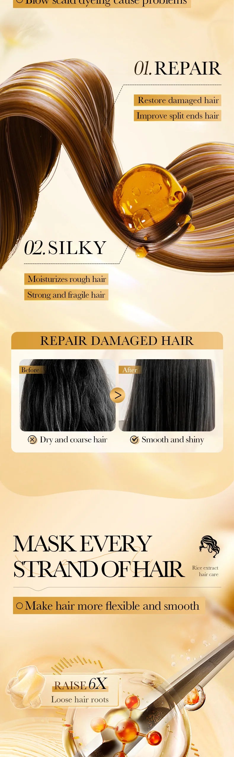 Magical Keratin Rice Hair Mask by Cedar & Moore for damaged hair - rapid repair treatment with golden oil droplets