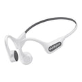 Bone conduction headphones in white with curved neckband and ear hook
