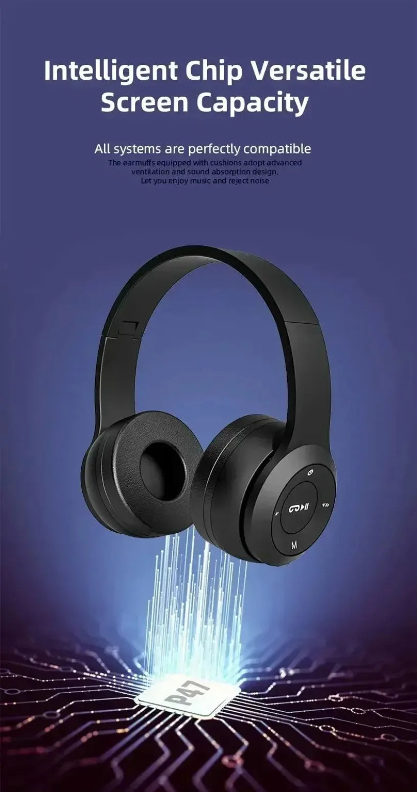 P47 Wireless Bluetooth Headphones - Foldable Over-Ear with 6H Talk Time & Volume Control