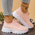 Women's breathable mesh athletic sneakers Cedar & Moore with pink upper and thick white soles