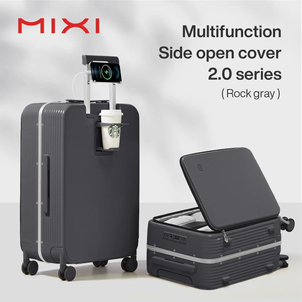 Mixi Aluminum Frame Carry-On Suitcase with USB Charging Port - 20/24 Inch Rolling Luggage