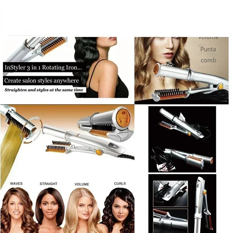 Professional 2-in-1 Rotating Hair Curler & Straightener - Electric Styling Brush for Curls & Sleek Styles