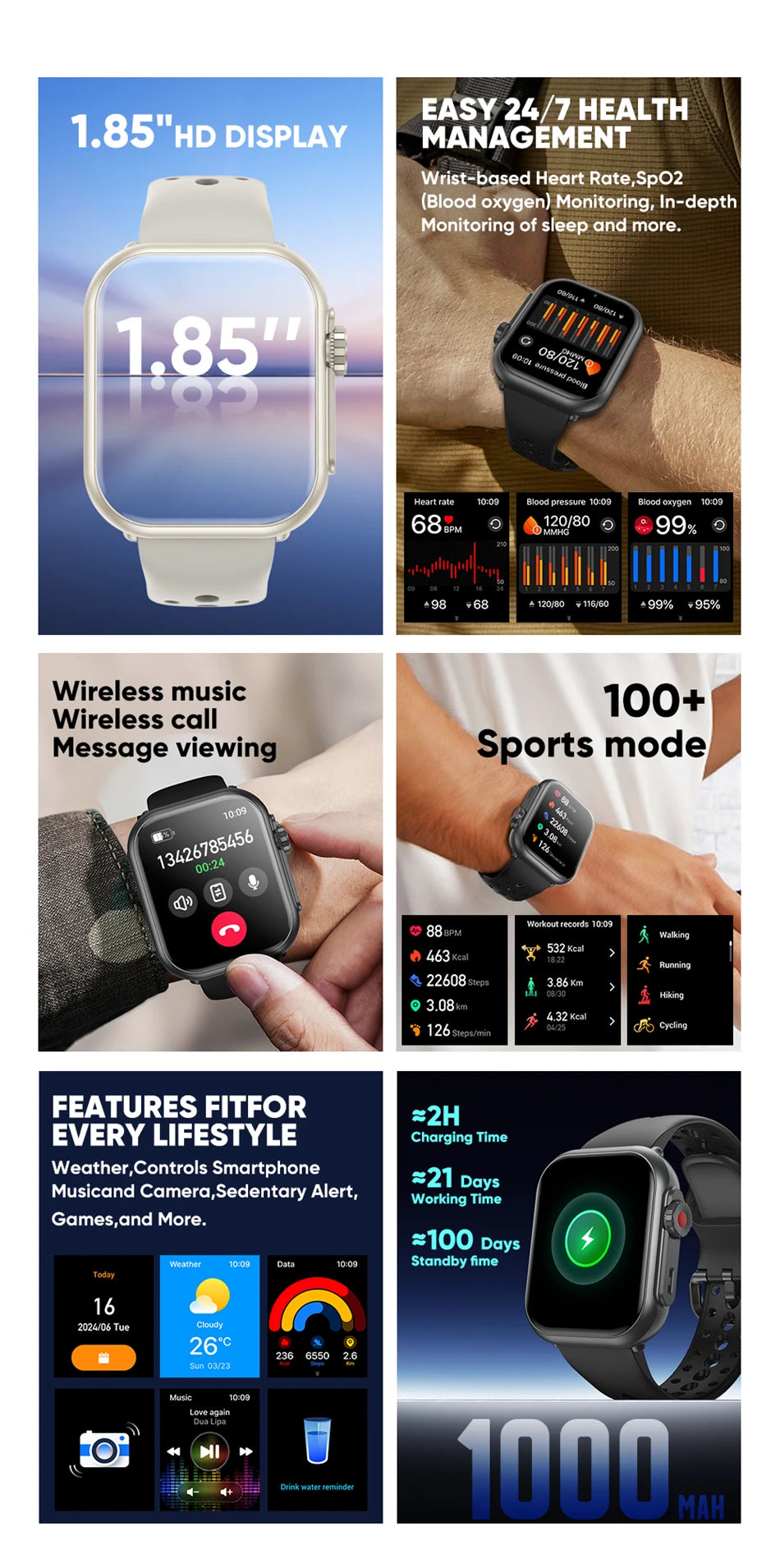 Smart Watch Cedar & Moore with 1.96-inch AMOLED display, Bluetooth calling and health monitoring