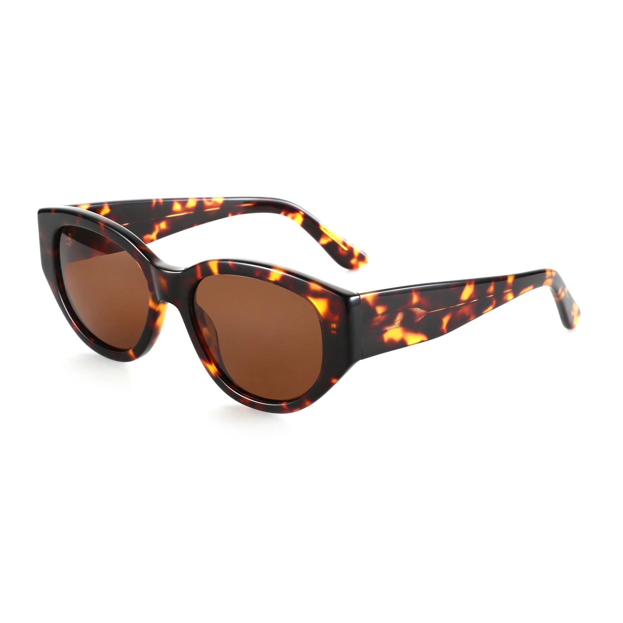 Women's amber tortoiseshell cat-eye sunglasses with brown-tinted lenses