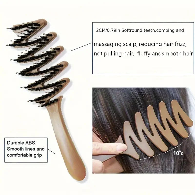 Long Handle Bristle Brush - Anti-Static Volumizing Hair Brush for All Hair Types