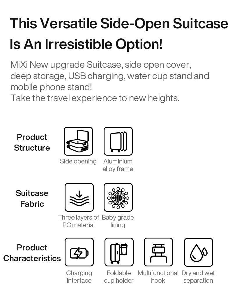 Mixi Aluminum Frame Carry-On Suitcase with USB Charging Port - 20/24 Inch Rolling Luggage