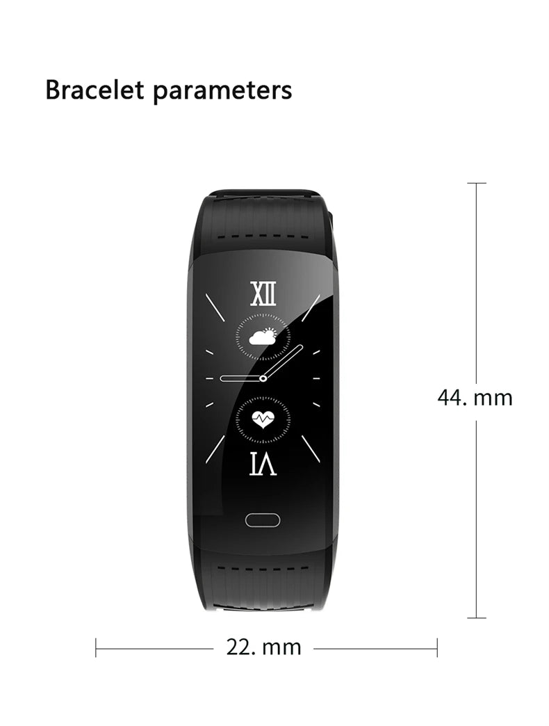 Sport smart watch with dark screen and black perforated silicone band