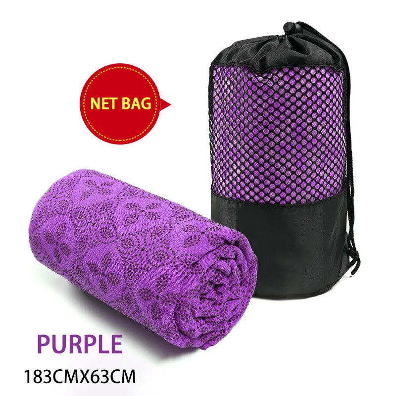 Purple non-slip yoga towel 183x63cm with net bag for yoga & Pilates