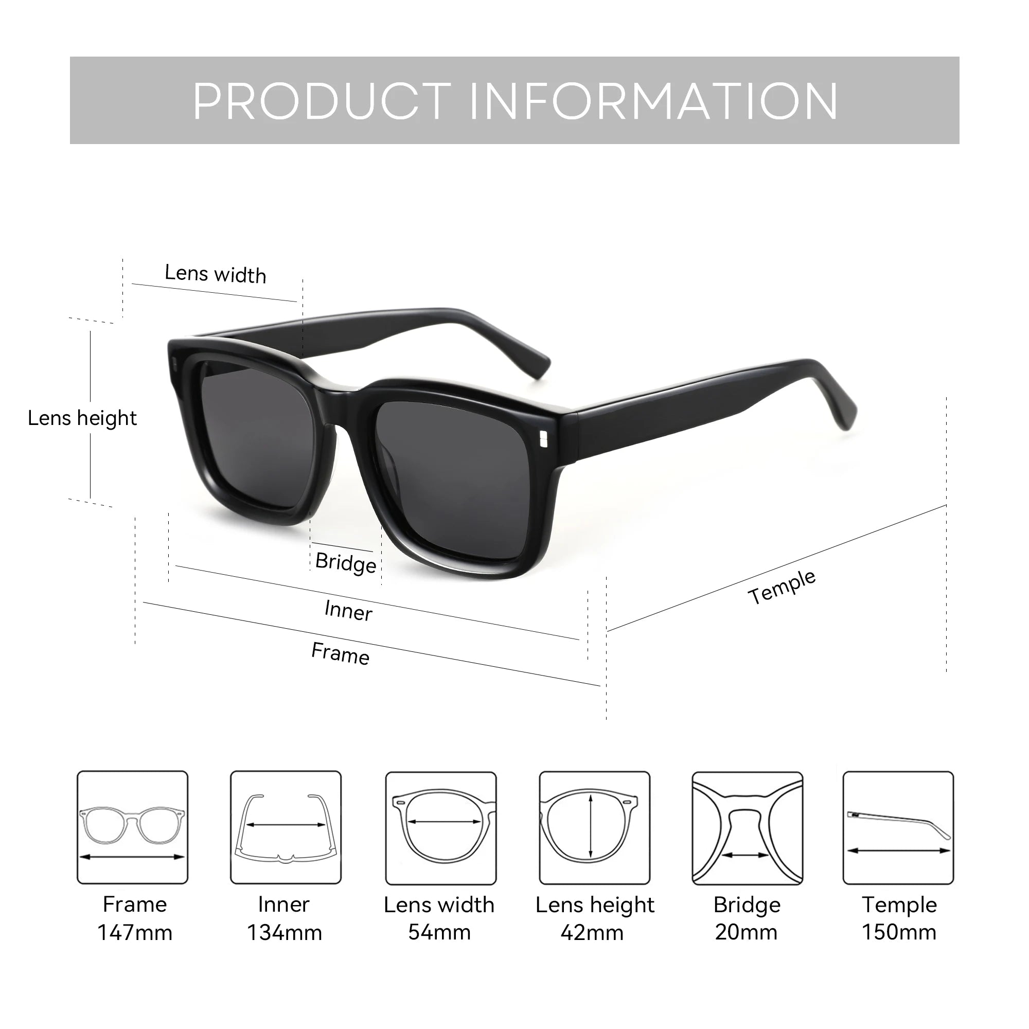 ZENOTTIC Handmade Classic Heavy Frame Square Polarized Sunglasses