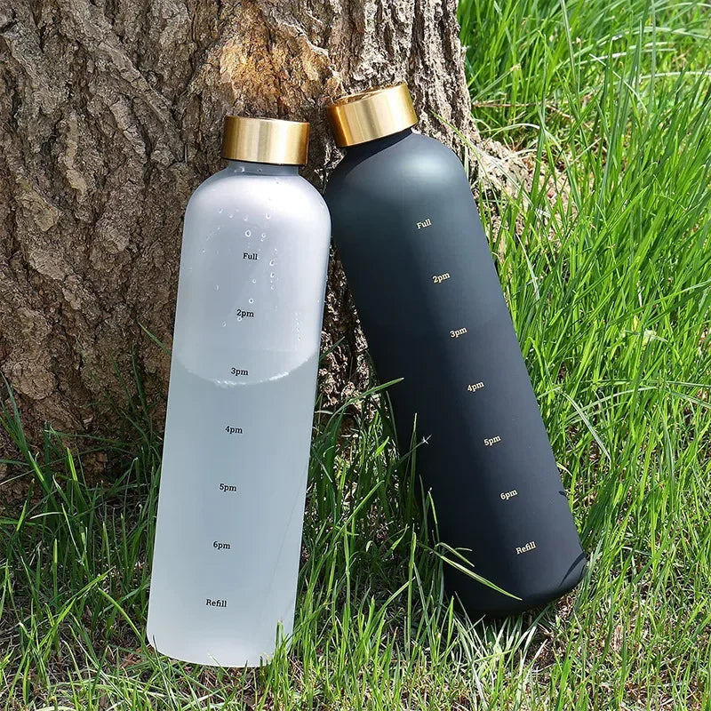 1 Liter Motivational Water Bottle with Time Markers - Sports Hydration Tracker