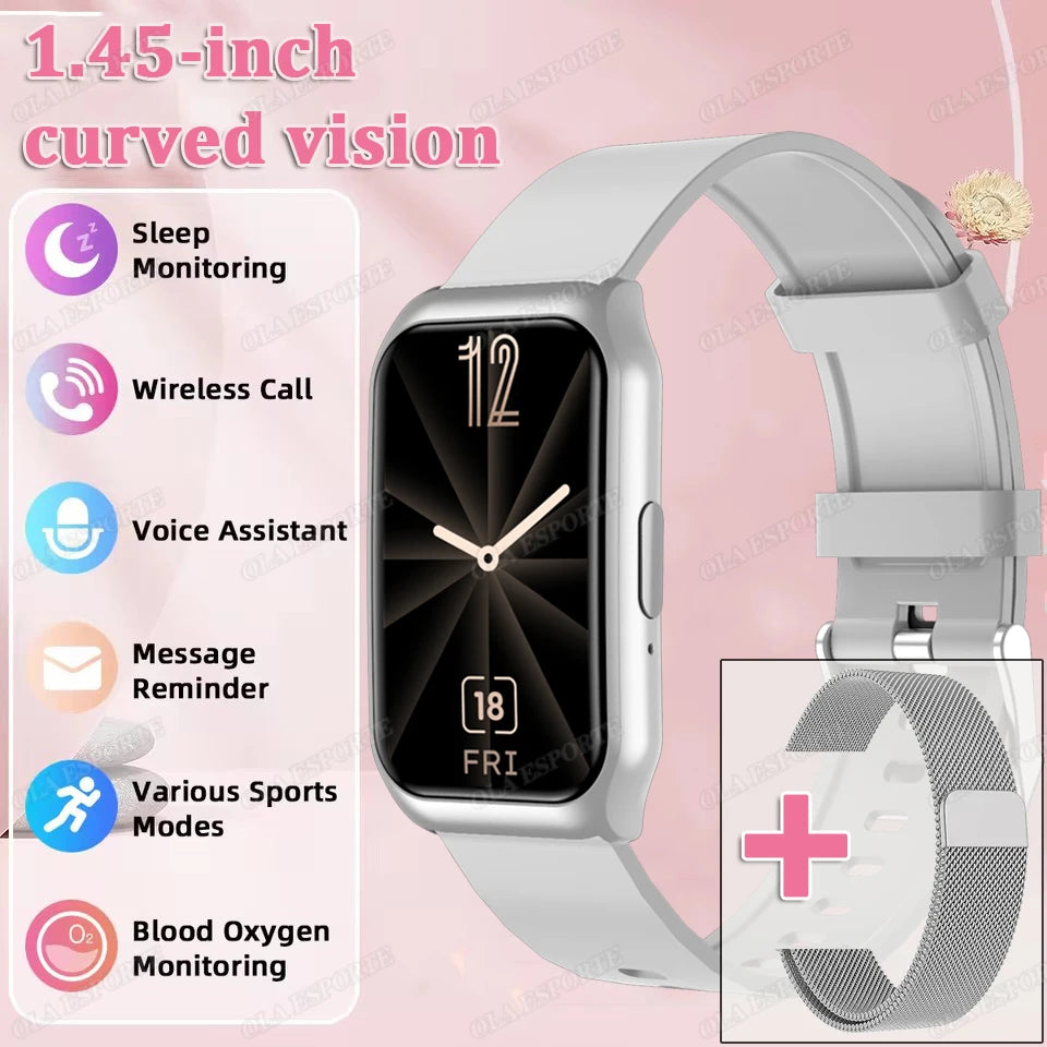 Curved Screen Smart Watch - Heart Rate Blood Oxygen Pressure Sleep Monitor Waterproof
