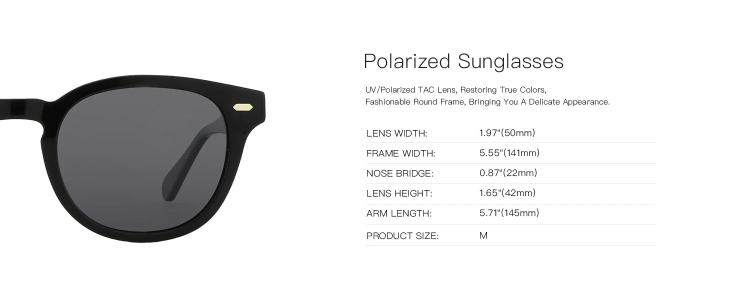 ZENOTTIC Round Polarized Sunglasses - Eco-Friendly Acetate Retro UV400 Protection