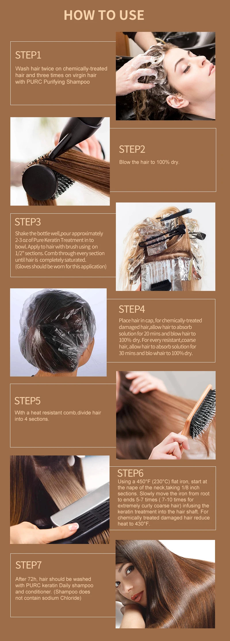PURC Brazilian Keratin Hair Treatment 300ml - Professional Straightening & Smoothing